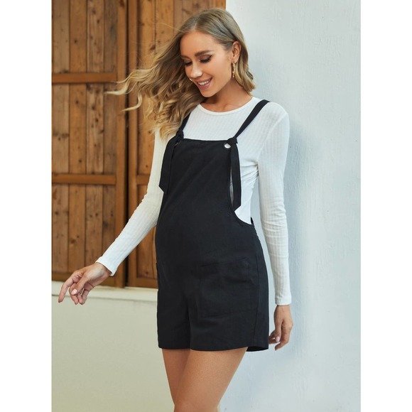 Maternity black Knot Detail Patch Pocket Overall Romper without Tee - Picture 3 of 11